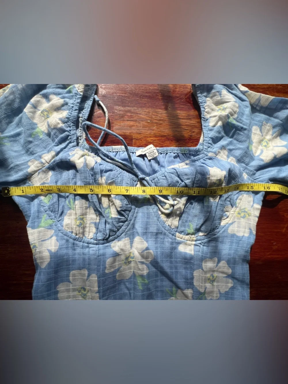 American Eagle Floral Cotton Corset Long Sleeve Crop Top Size S Blue Spring
